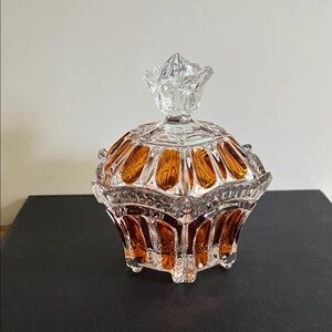 Crystal Candy Dish with Amber Accents